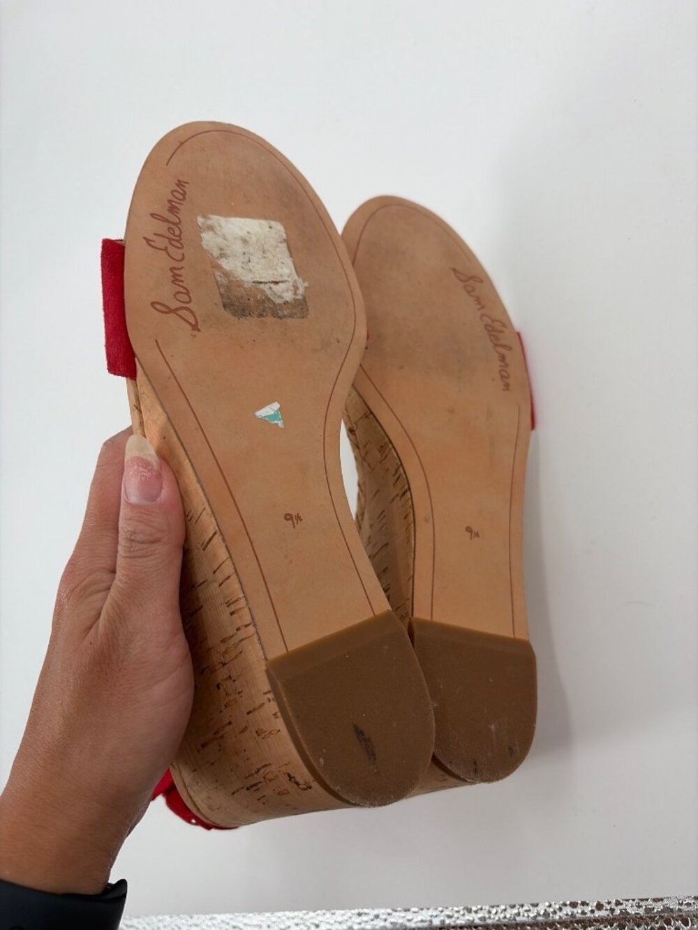 Sam Edelman Willow Womens 9.5M Red Suede Cork Wedge Sandals Ankle Strap Coastal - Picture 8 of 9